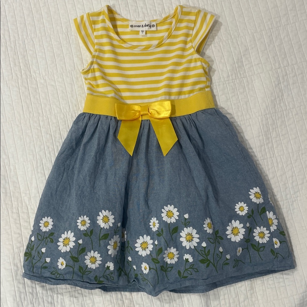 Yellow Striped Dress with Daisy Floral Skirt